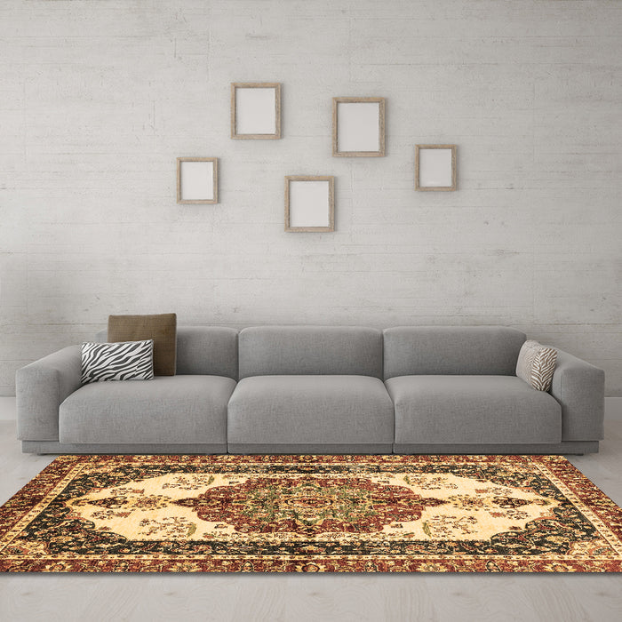 Machine Washable Abstract Brown Modern Rug in a Living Room,, wshabs3178brn