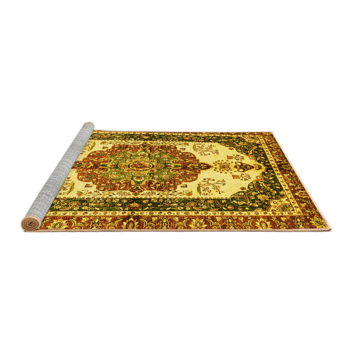 Sideview of Machine Washable Abstract Yellow Modern Rug, wshabs3178yw