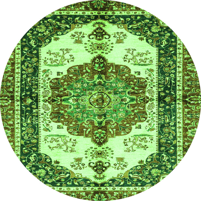 Round Machine Washable Abstract Green Modern Area Rugs, wshabs3178grn