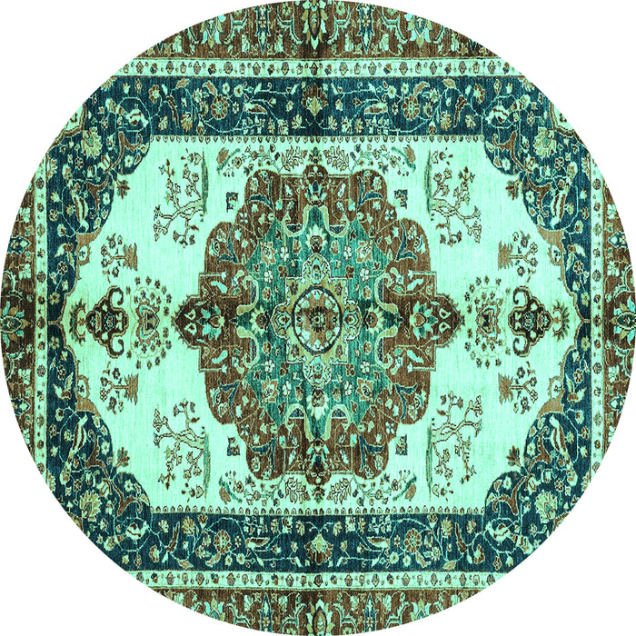 Round Machine Washable Abstract Turquoise Modern Area Rugs, wshabs3178turq