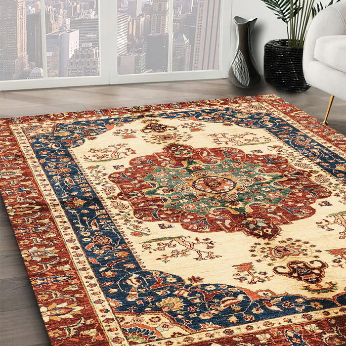 Machine Washable Abstract Brown Red Rug in a Family Room, wshabs3178