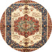 Round Machine Washable Abstract Brown Red Rug, wshabs3178