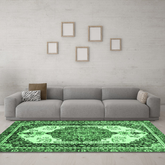 Machine Washable Abstract Emerald Green Modern Area Rugs in a Living Room,, wshabs3178emgrn