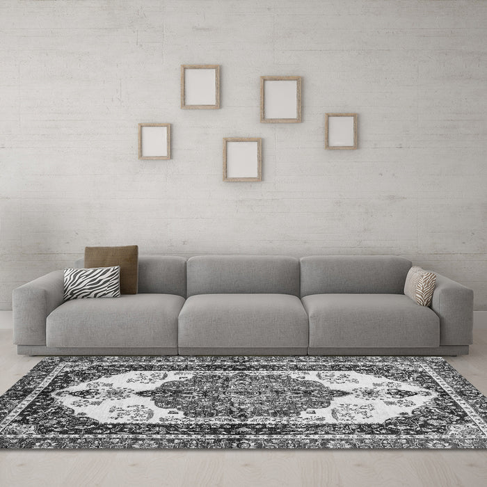 Machine Washable Abstract Gray Modern Rug in a Living Room,, wshabs3178gry