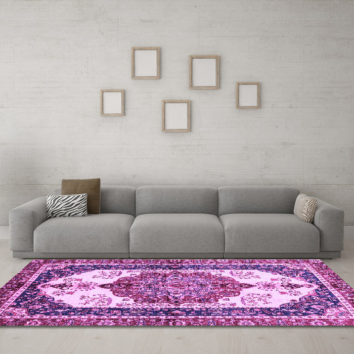 Machine Washable Abstract Purple Modern Area Rugs in a Living Room, wshabs3178pur