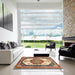 Square Abstract Brown Red Modern Rug in a Living Room, abs3178