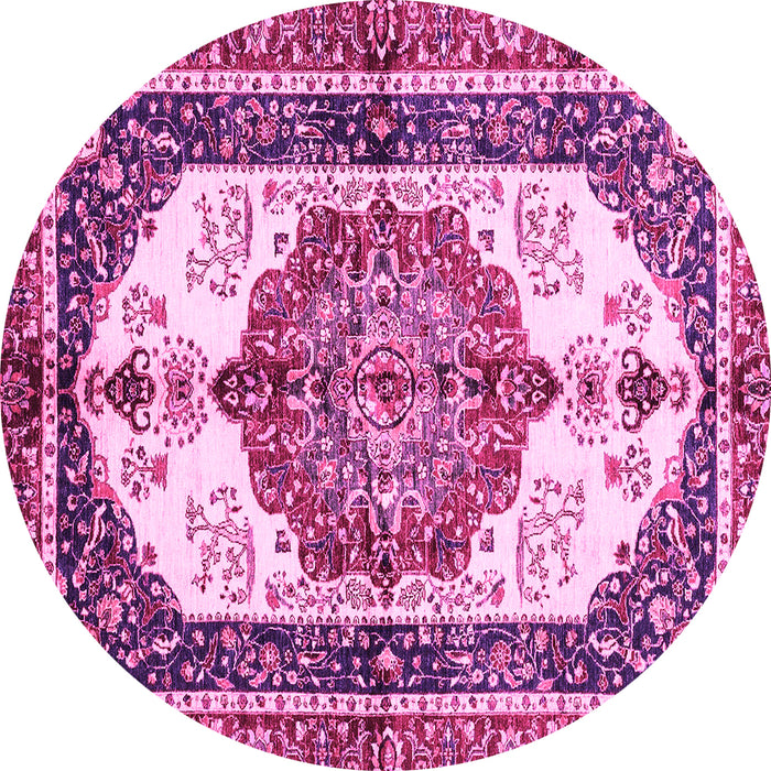 Round Machine Washable Abstract Pink Modern Rug, wshabs3178pnk