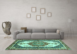 Machine Washable Abstract Turquoise Modern Area Rugs in a Living Room,, wshabs3178turq