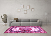 Machine Washable Abstract Pink Modern Rug, wshabs3178pnk