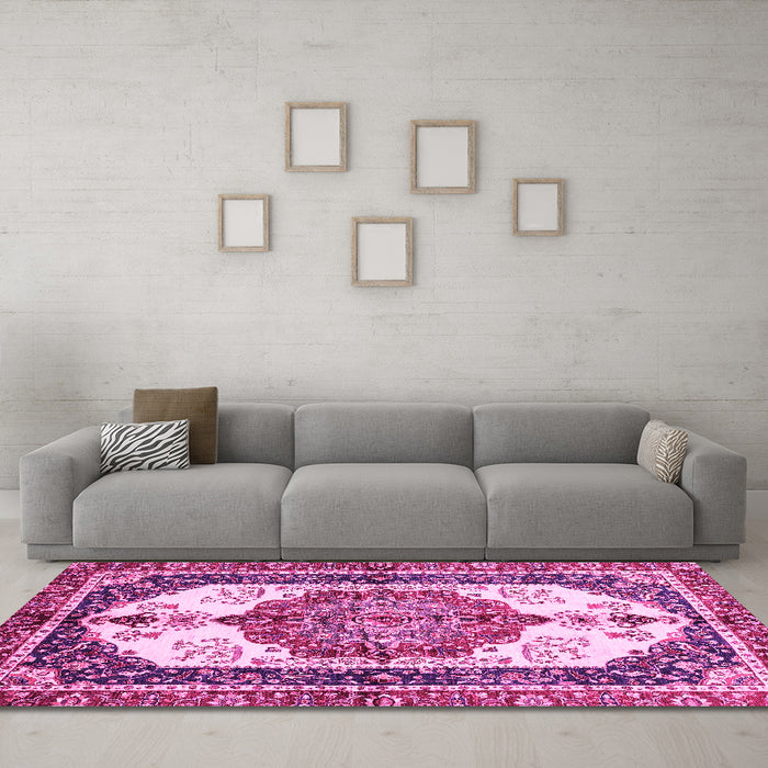 Machine Washable Abstract Pink Modern Rug in a Living Room, wshabs3178pnk
