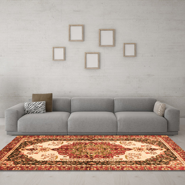 Machine Washable Abstract Orange Modern Area Rugs in a Living Room, wshabs3178org