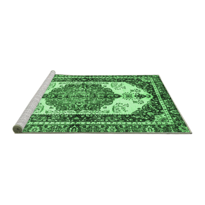 Sideview of Machine Washable Abstract Emerald Green Modern Area Rugs, wshabs3178emgrn