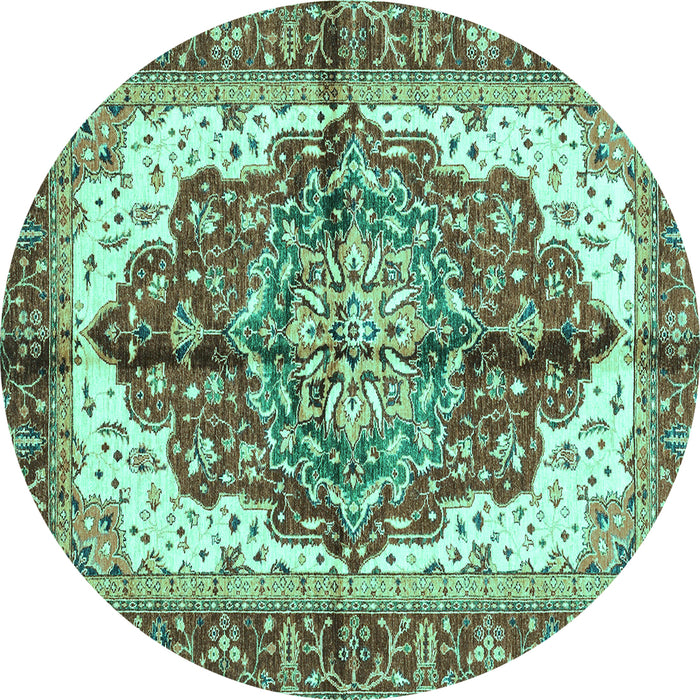 Round Machine Washable Persian Turquoise Traditional Area Rugs, wshabs3179turq