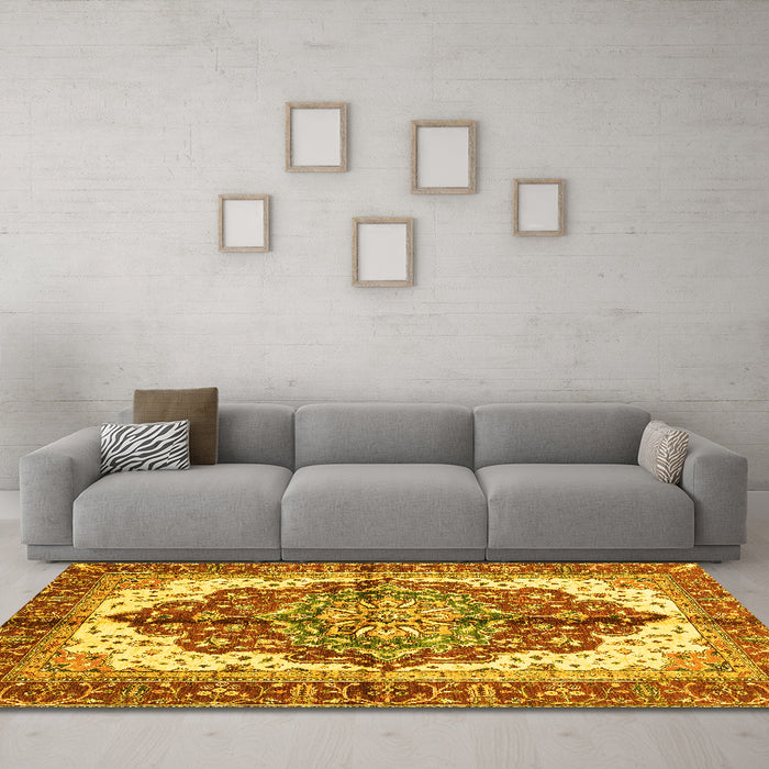 Machine Washable Persian Yellow Traditional Rug in a Living Room, wshabs3179yw