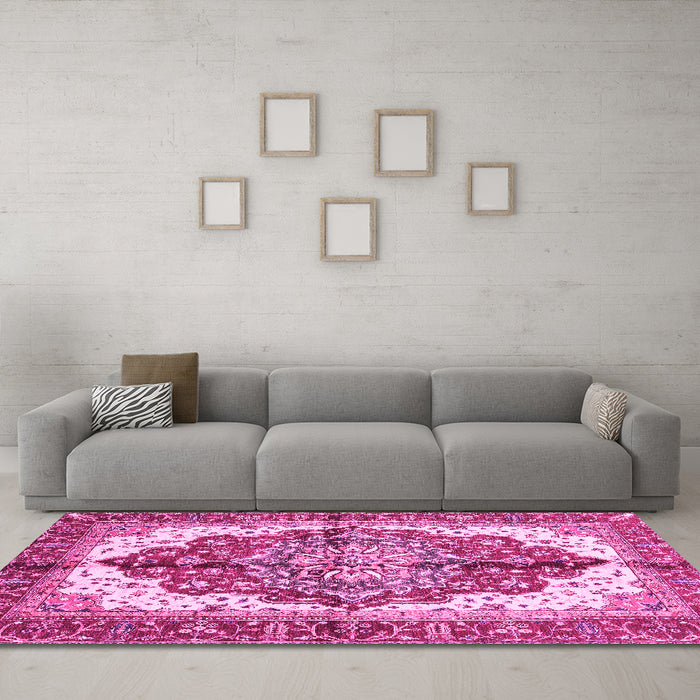 Machine Washable Persian Pink Traditional Rug in a Living Room, wshabs3179pnk
