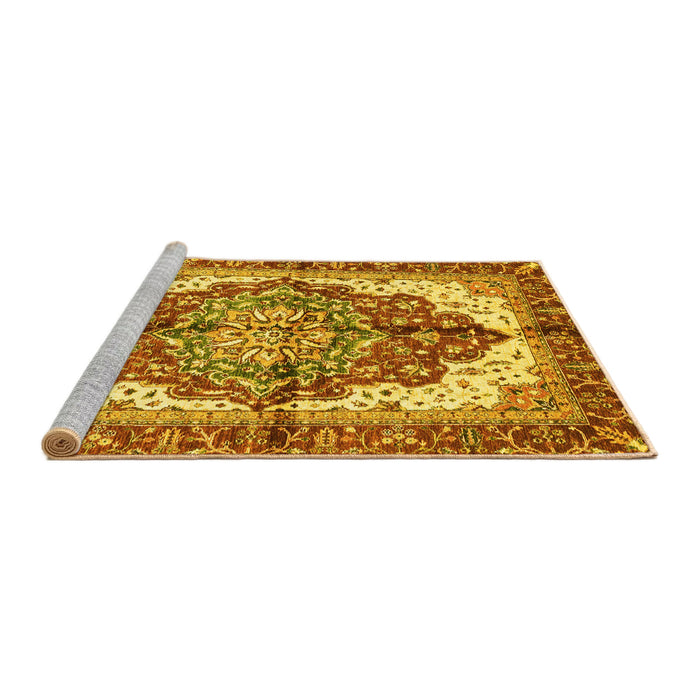 Sideview of Machine Washable Persian Yellow Traditional Rug, wshabs3179yw