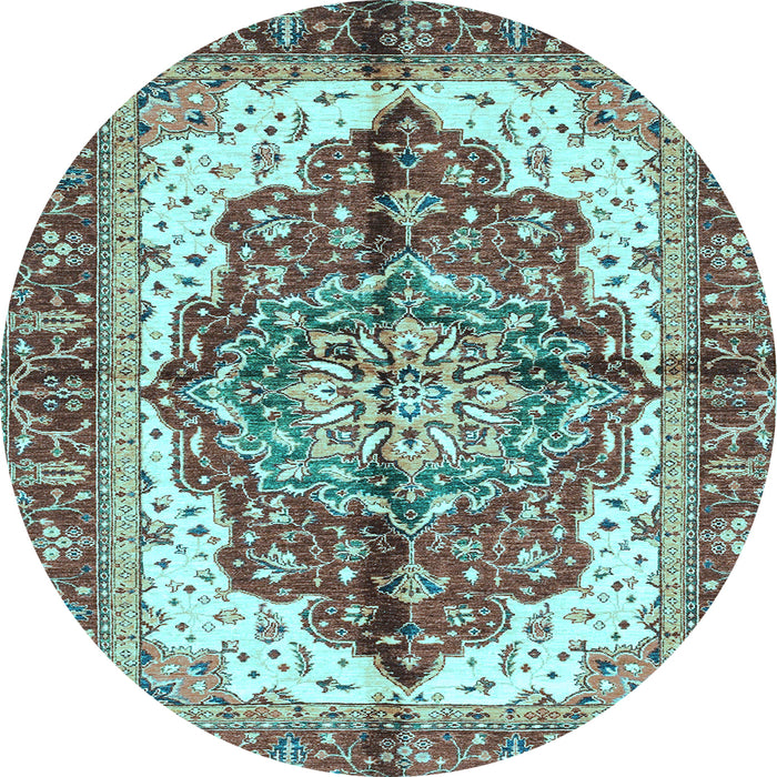 Round Machine Washable Persian Light Blue Traditional Rug, wshabs3179lblu