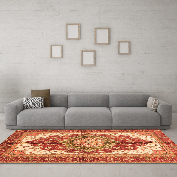 Machine Washable Persian Orange Traditional Area Rugs in a Living Room, wshabs3179org