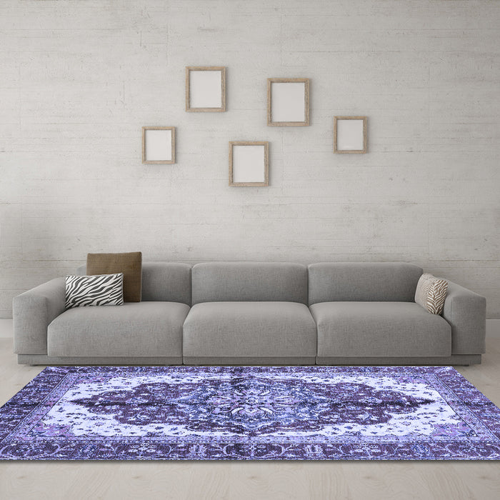 Machine Washable Persian Blue Traditional Rug in a Living Room, wshabs3179blu