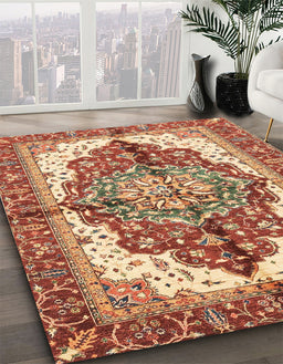 Machine Washable Abstract Yellow Rug in a Family Room, wshabs3179