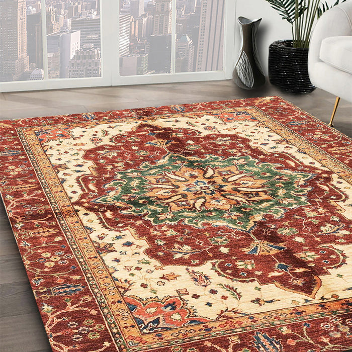 Machine Washable Abstract Yellow Rug in a Family Room, wshabs3179