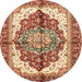 Round Machine Washable Abstract Yellow Rug, wshabs3179