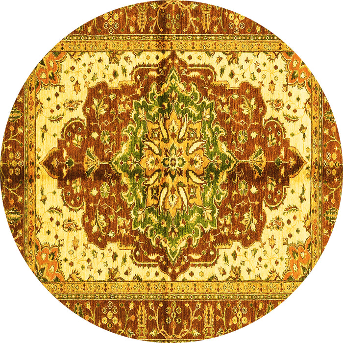 Round Machine Washable Persian Yellow Traditional Rug, wshabs3179yw