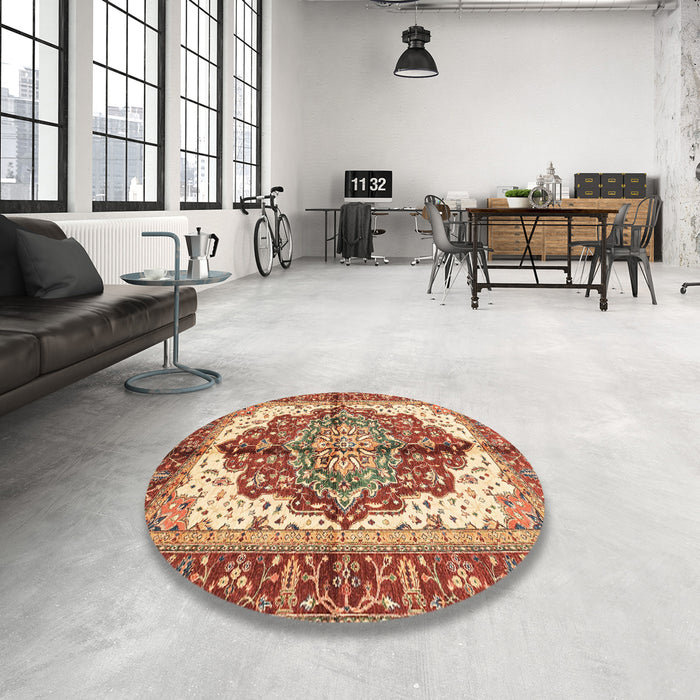 Round Abstract Yellow Persian Rug in a Office, abs3179