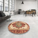 Round Abstract Yellow Persian Rug in a Office, abs3179