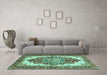 Machine Washable Persian Turquoise Traditional Area Rugs in a Living Room,, wshabs3179turq