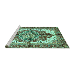 Sideview of Machine Washable Persian Turquoise Traditional Area Rugs, wshabs3179turq
