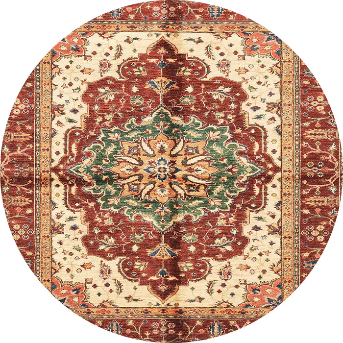 Round Abstract Yellow Persian Rug, abs3179