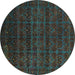 Round Machine Washable Abstract Turquoise Modern Area Rugs, wshabs317turq