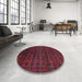 Round Machine Washable Abstract Cranberry Red Rug in a Office, wshabs317