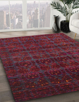 Abstract Cranberry Red Modern Rug in Family Room, abs317