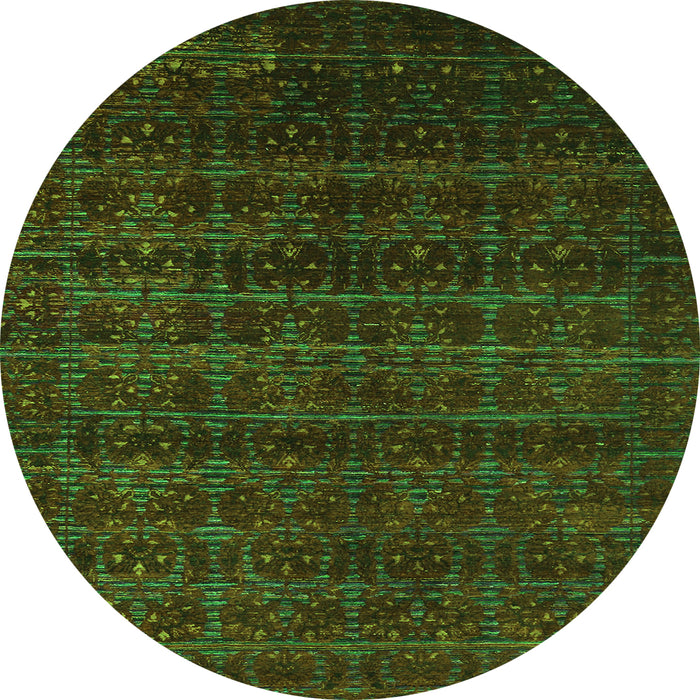 Round Machine Washable Abstract Green Modern Area Rugs, wshabs317grn