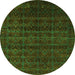 Round Machine Washable Abstract Green Modern Area Rugs, wshabs317grn