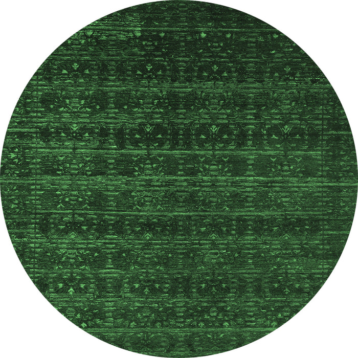 Round Machine Washable Abstract Emerald Green Modern Area Rugs, wshabs317emgrn