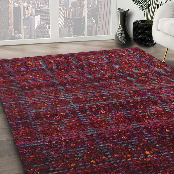 Machine Washable Abstract Cranberry Red Rug in a Family Room, wshabs317