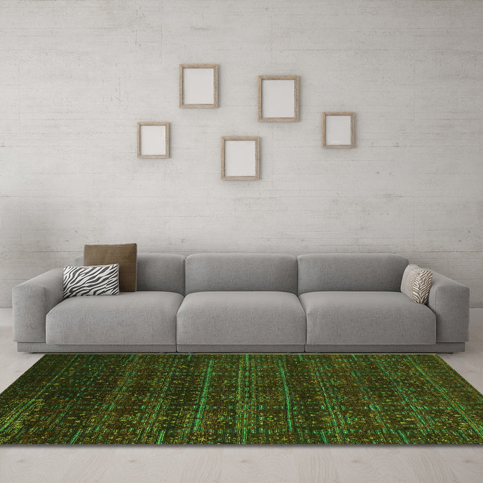 Machine Washable Abstract Green Modern Area Rugs in a Living Room,, wshabs317grn