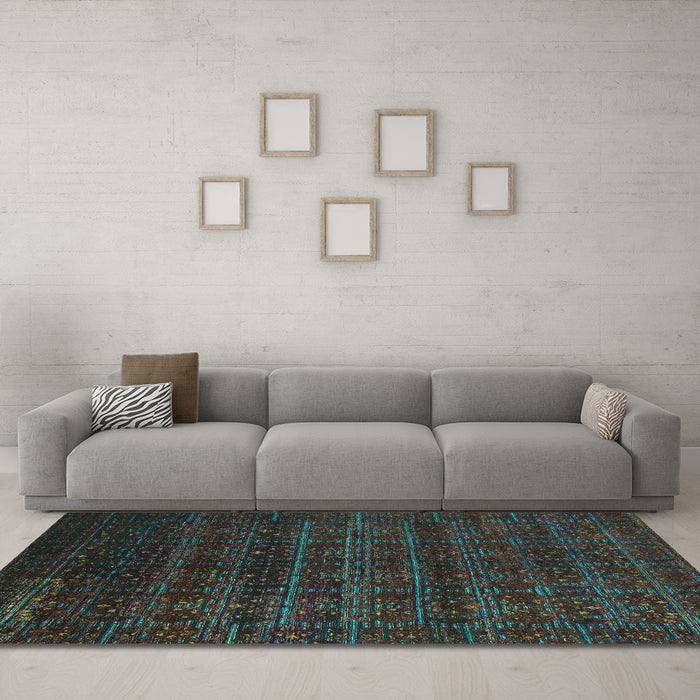 Machine Washable Abstract Turquoise Modern Area Rugs in a Living Room,, wshabs317turq