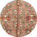 Round Machine Washable Abstract Chestnut Red Rug, wshabs3180