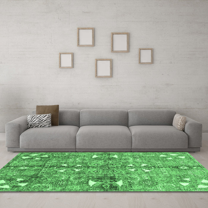 Machine Washable Abstract Emerald Green Modern Area Rugs in a Living Room,, wshabs3180emgrn