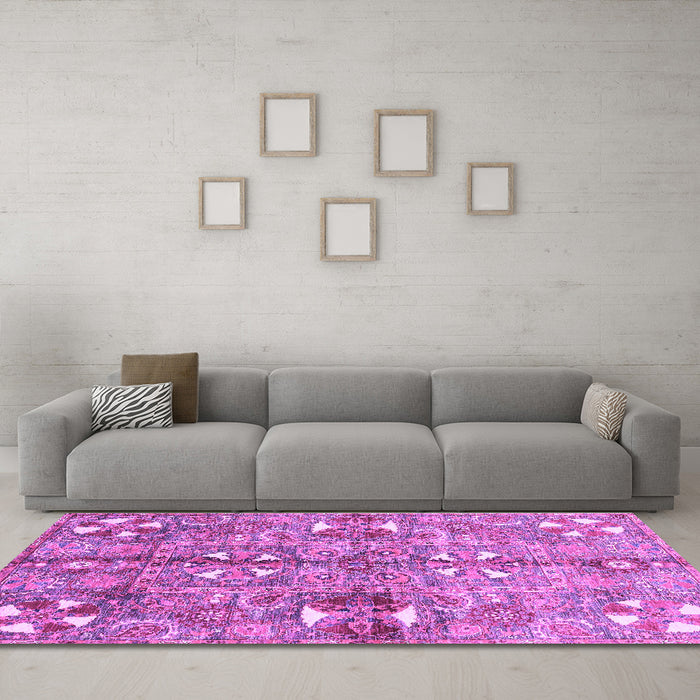 Machine Washable Abstract Purple Modern Area Rugs in a Living Room, wshabs3180pur