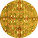 Round Abstract Yellow Modern Rug, abs3180yw