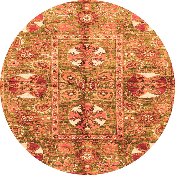 Round Machine Washable Abstract Orange Modern Area Rugs, wshabs3180org