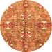 Round Machine Washable Abstract Orange Modern Area Rugs, wshabs3180org