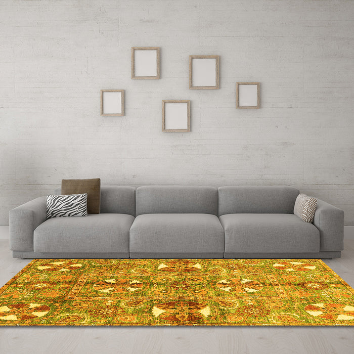 Machine Washable Abstract Yellow Modern Rug in a Living Room, wshabs3180yw