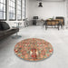 Round Machine Washable Abstract Chestnut Red Rug in a Office, wshabs3180