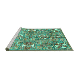 Sideview of Machine Washable Abstract Turquoise Modern Area Rugs, wshabs3180turq